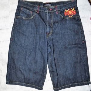 REFUSE DENIM MEN SHORTS SZ 36 EMBROIDERED POCKETS